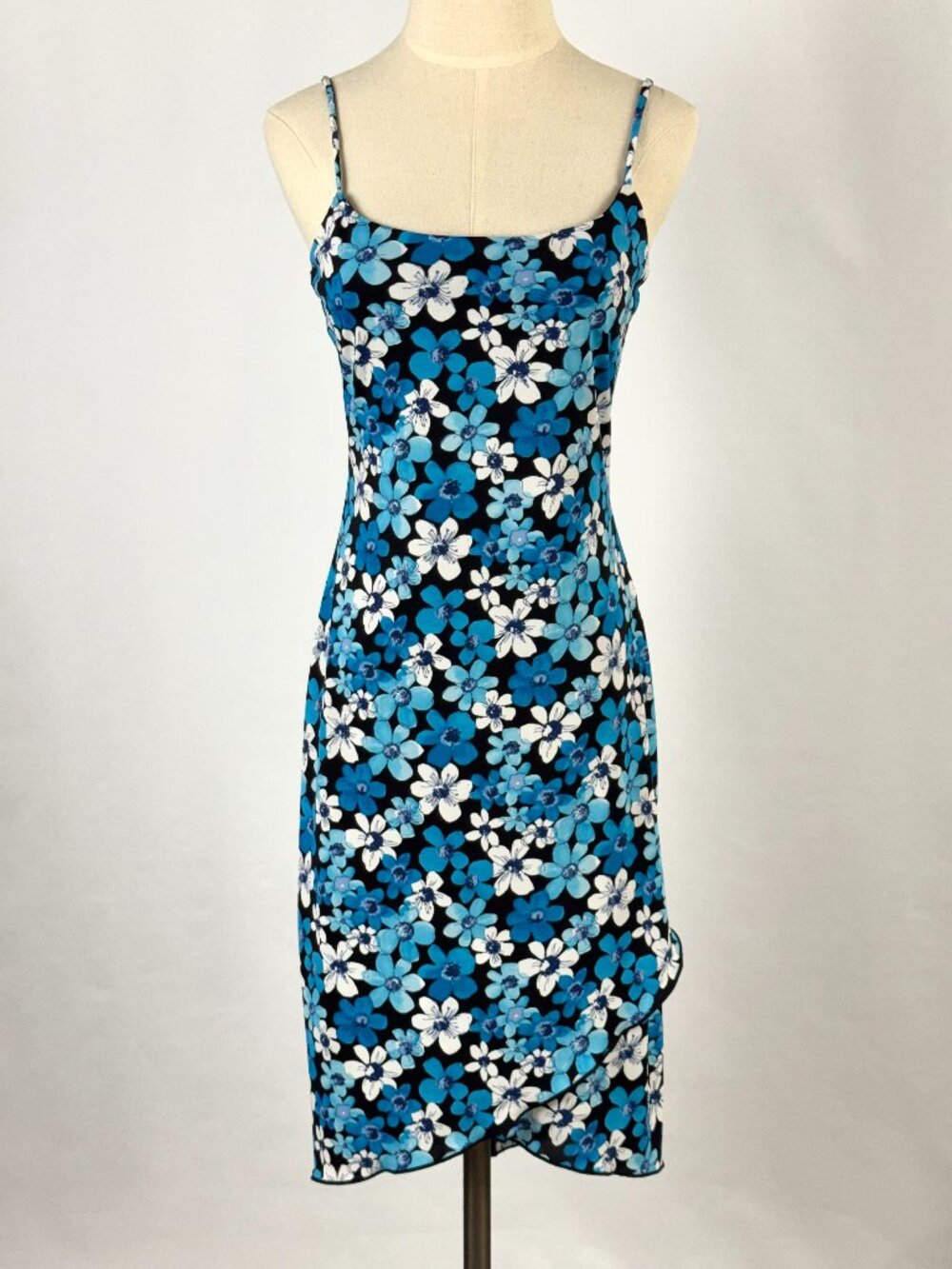 Vtg 90s Y2K Byer Too Hawaiian Floral Slip Dress Spaghetti Straps Stretch Beach